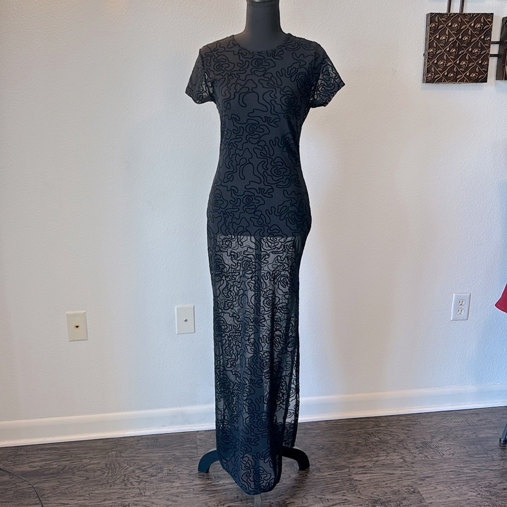 NWT: Black See-Thru Maxi Dress w/ side slit, Size M